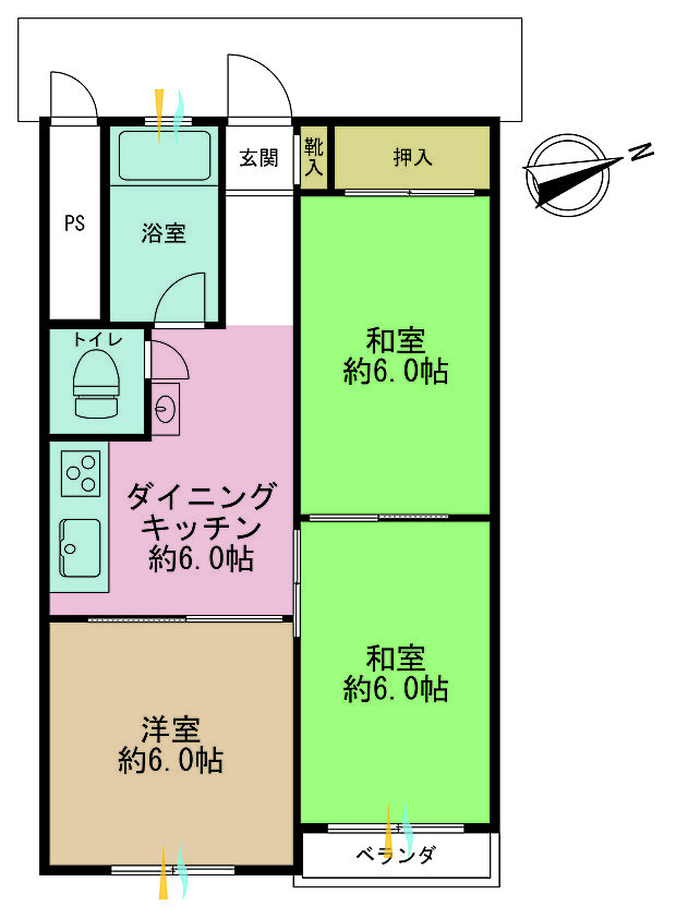 雪谷第2コーポラス(2LDK) 4階の間取り図