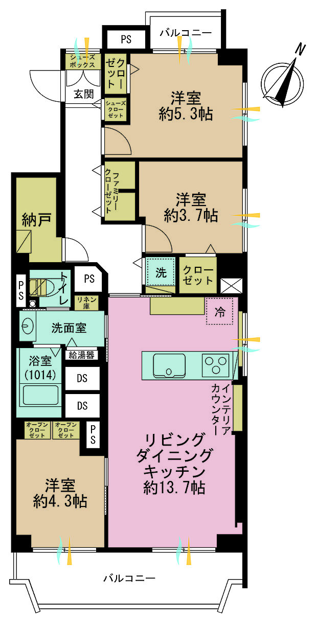 梶ケ谷ビレジ(3LDK) 6階の間取り図