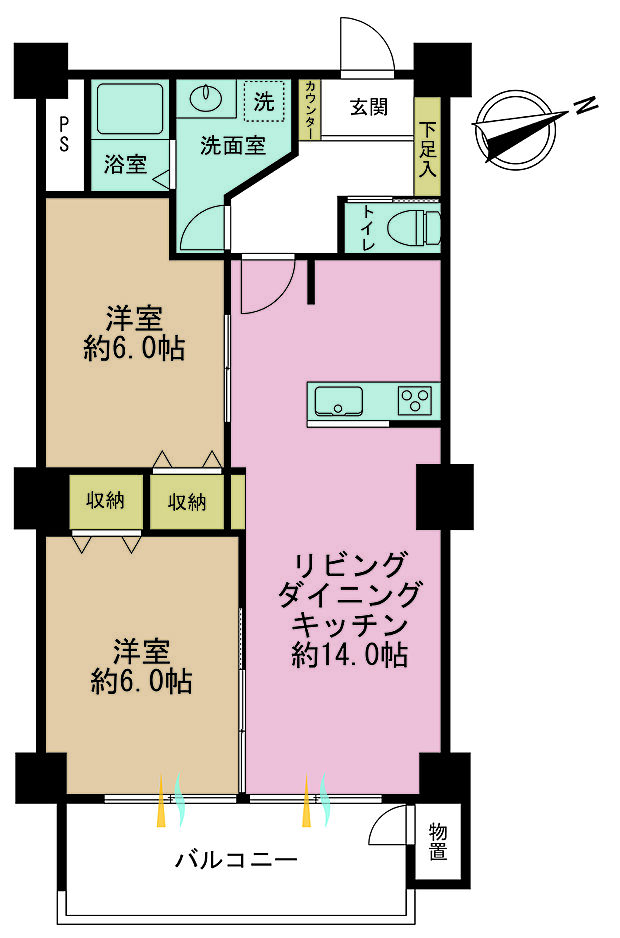 マンション和泉苑(2LDK) 2階の間取り図