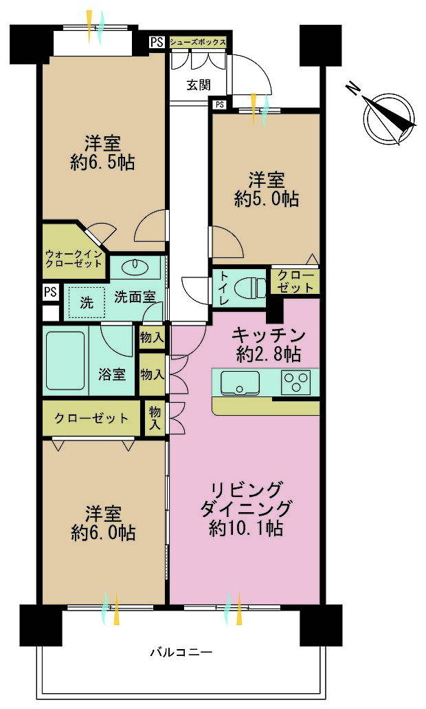 藤和シティホームズ世田谷千歳台(3LDK) 4階の間取り図