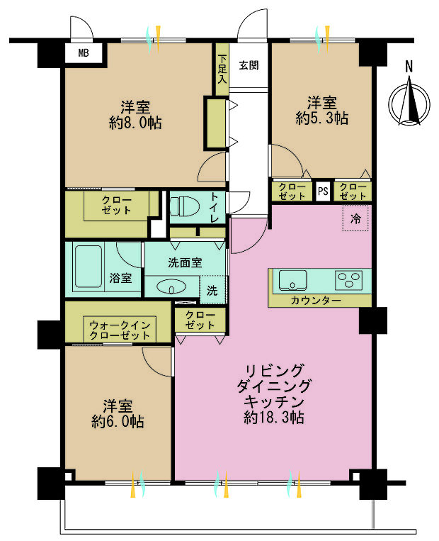 鶴見シティハイツ(3LDK) 3階の間取り図