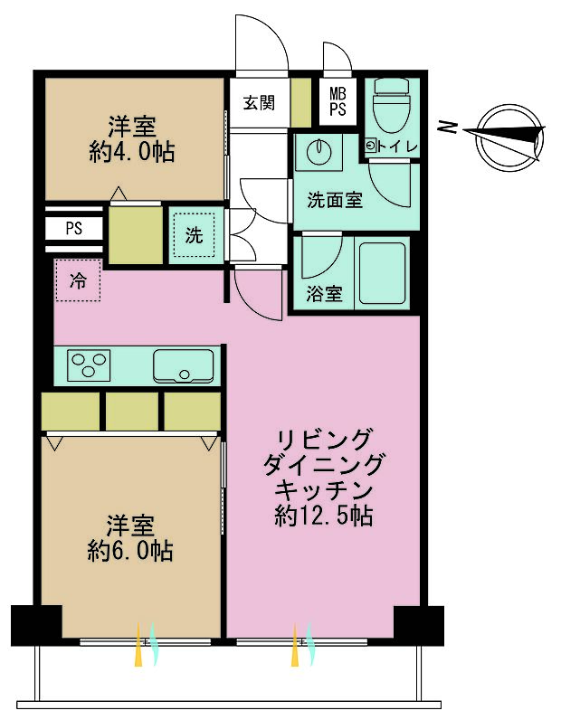 柿の木坂スカイマンション(2LDK) 1階の間取り図