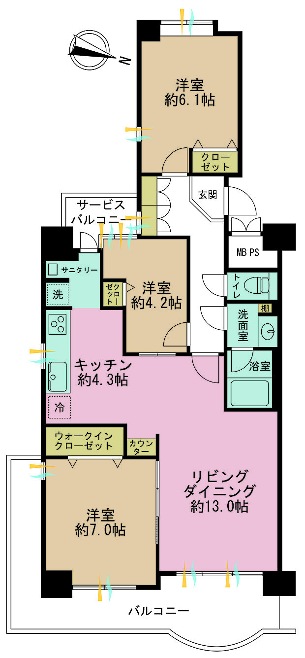 パークハイツ鶴見(3LDK) 4階の間取り図