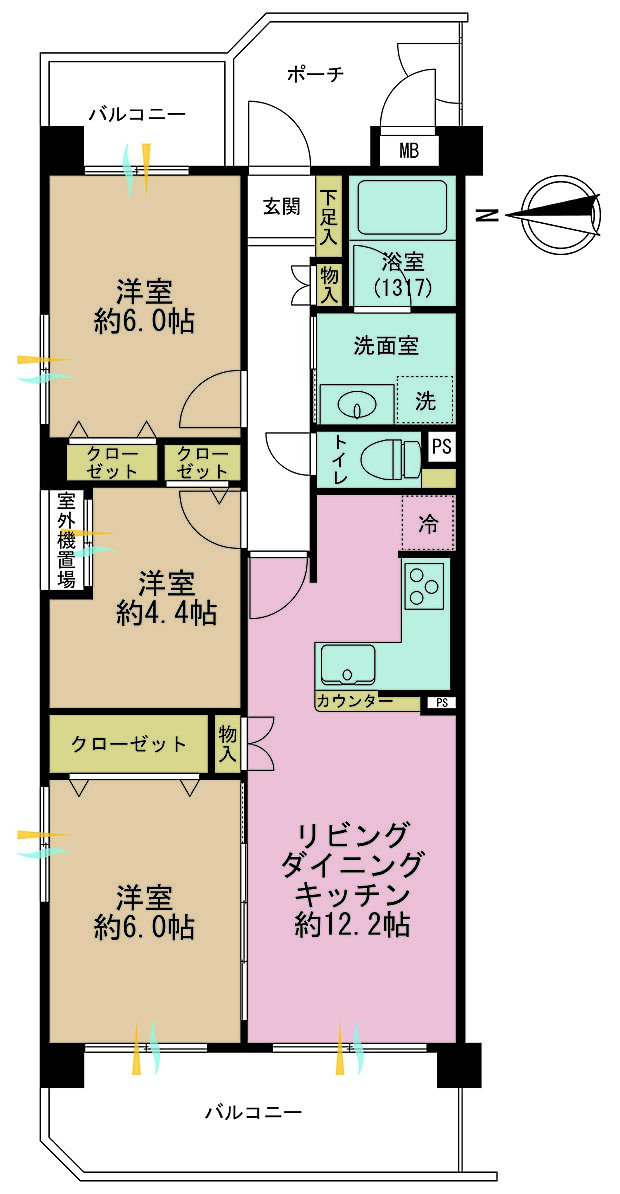 クリオ武蔵新城七番館(3LDK) 2階の間取り図