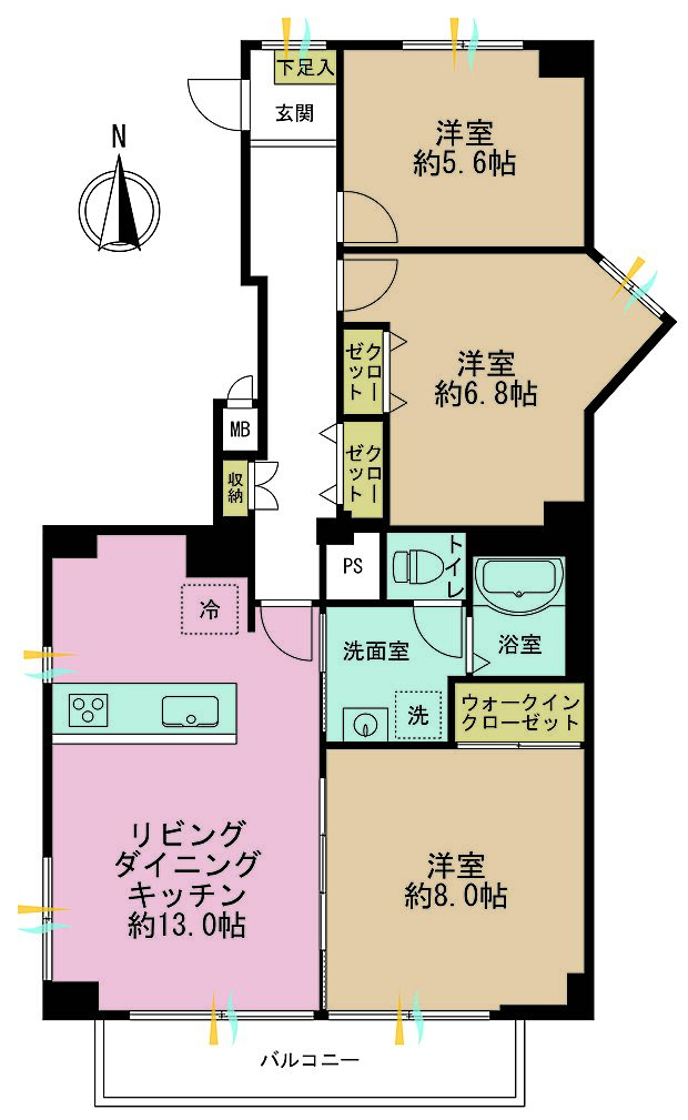 多摩リバーサイドハウス(3LDK) 12階の間取り図