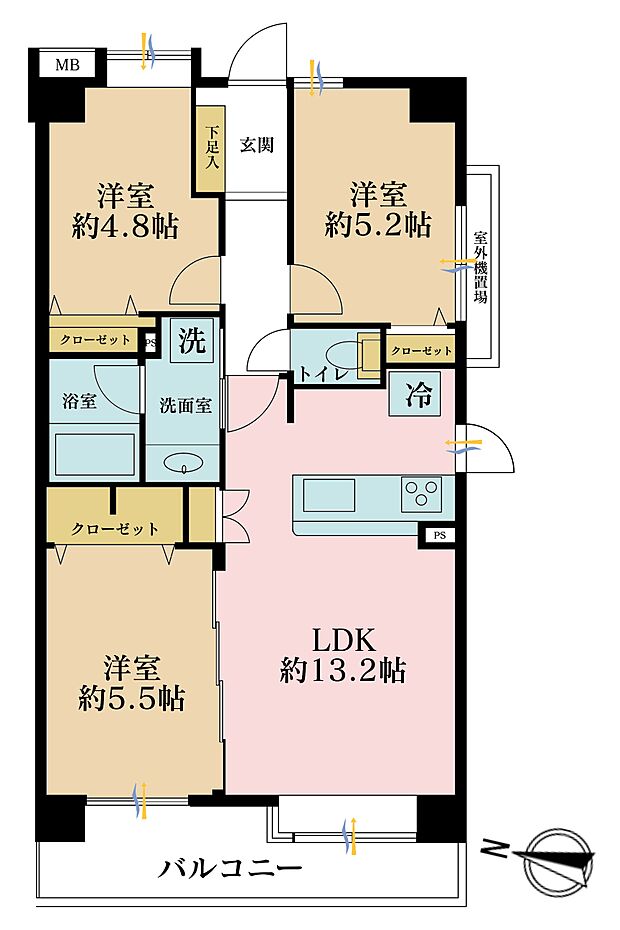 シャロール川崎(3LDK) 2階の間取り図