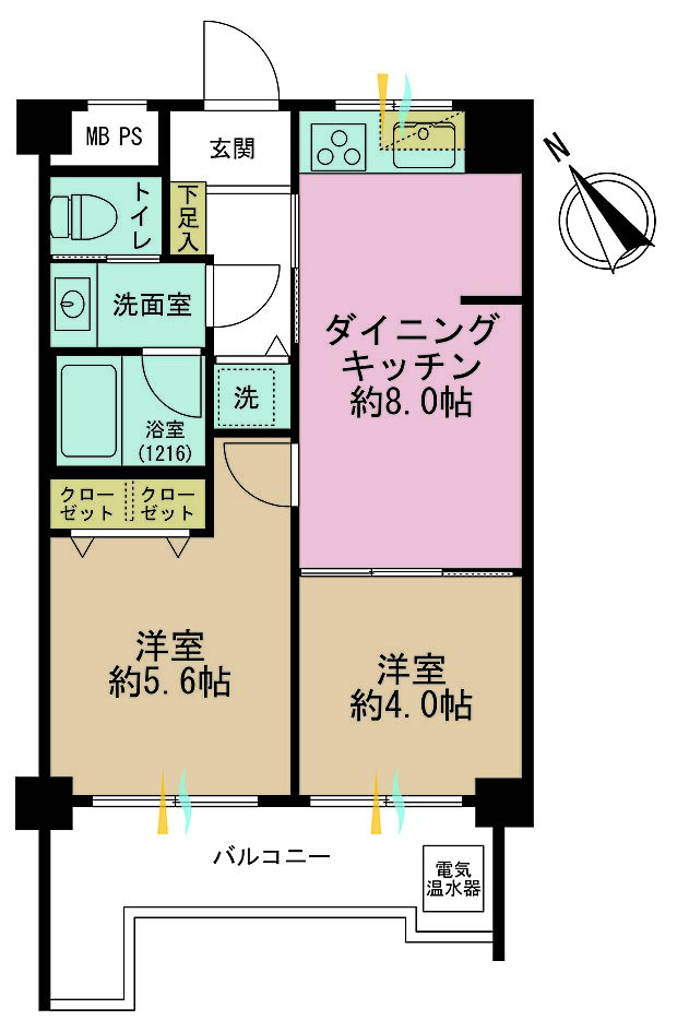 光建ハイム日本橋(2DK) 6階の間取り図