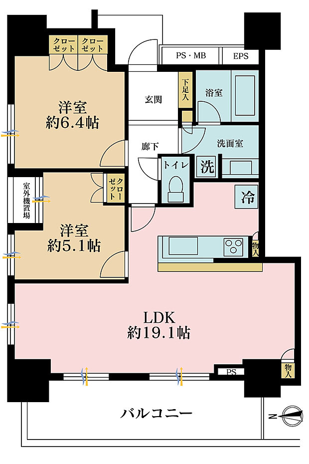 ブリリアタワー品川シーサイド(2LDK) 18階の間取り図