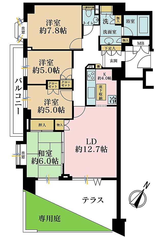 桜上水南パークハウス(4LDK) 1階の間取り図