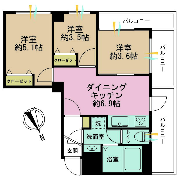 第2サンクレスト浅草(3LDK) 5階の間取り図