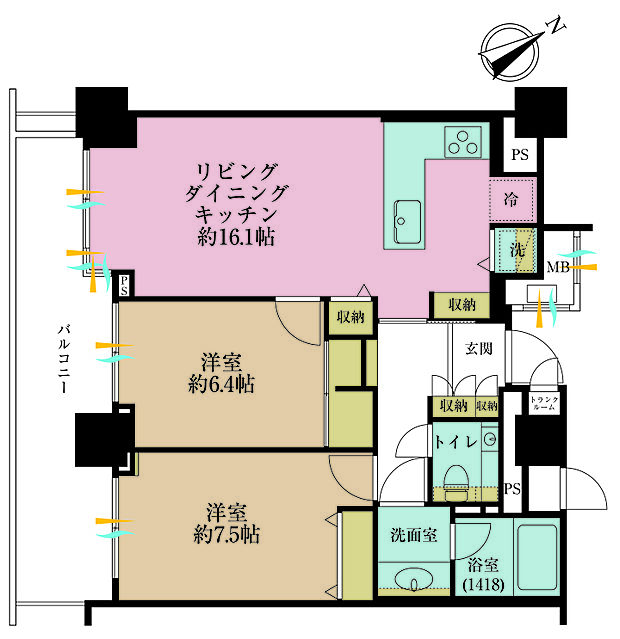 西新宿パークサイドタワー(2LDK) 6階の間取り図