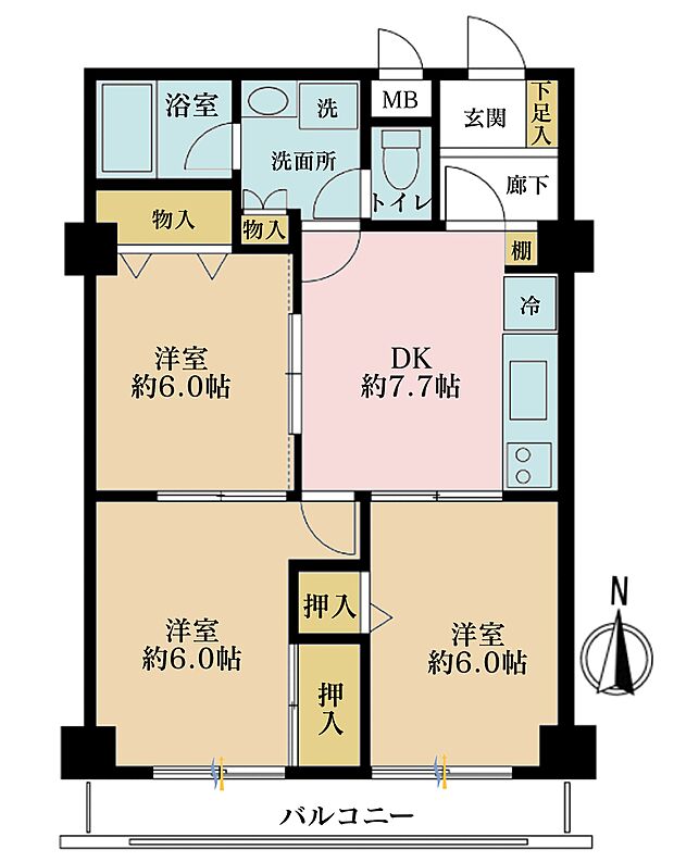 ライオンズマンション大森第8(3DK) 2階の間取り図