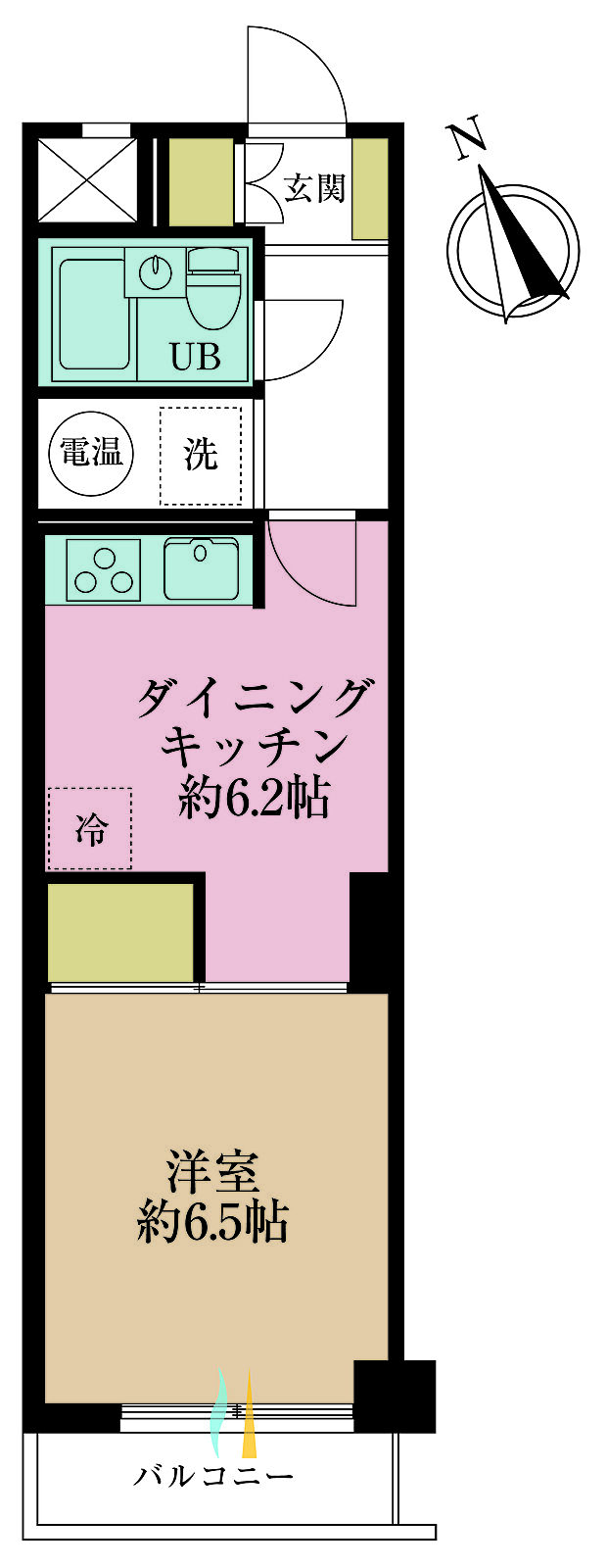 1DK、専有面積31.8m2、バルコニー面積2.32m2