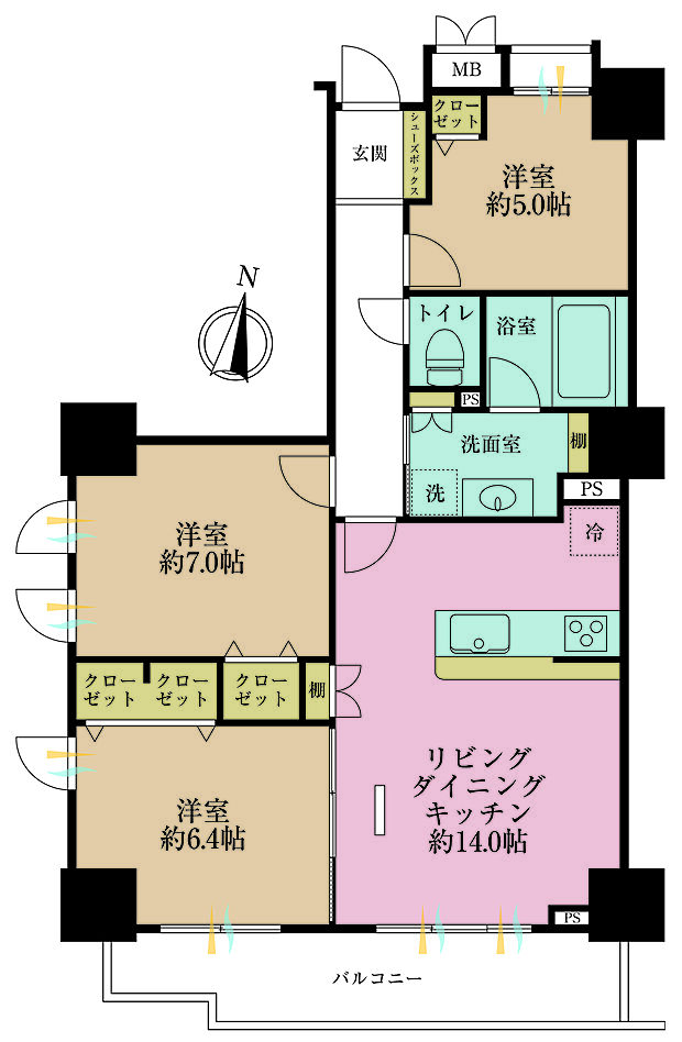 グラン・エステ川崎ツインタワー壱番館(3LDK) 13階の間取り図