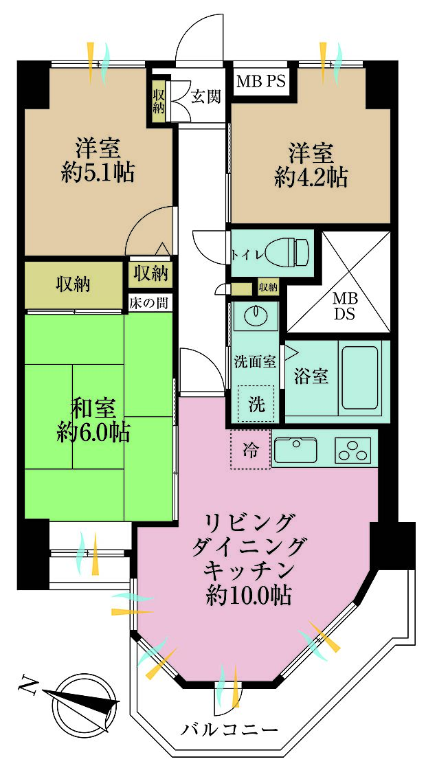 ナイスアーバン新川崎(3LDK) 2階の間取り図