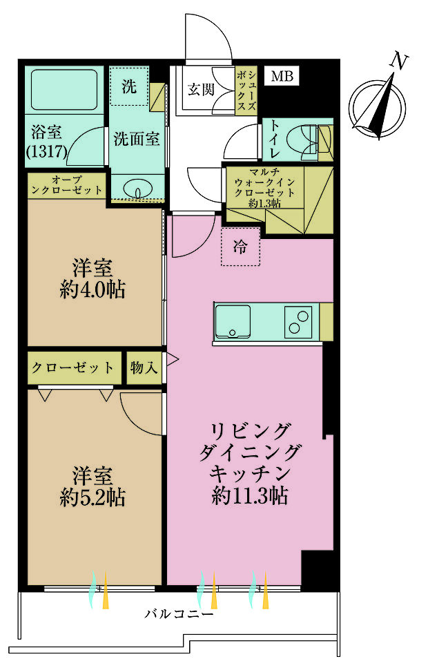 ライオンズマンション太子堂(2LDK) 9階の間取り図