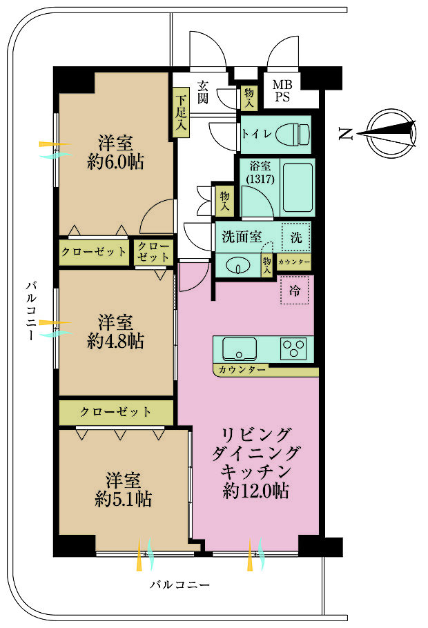 マンハイム第2西大島(3LDK) 7階の間取り図