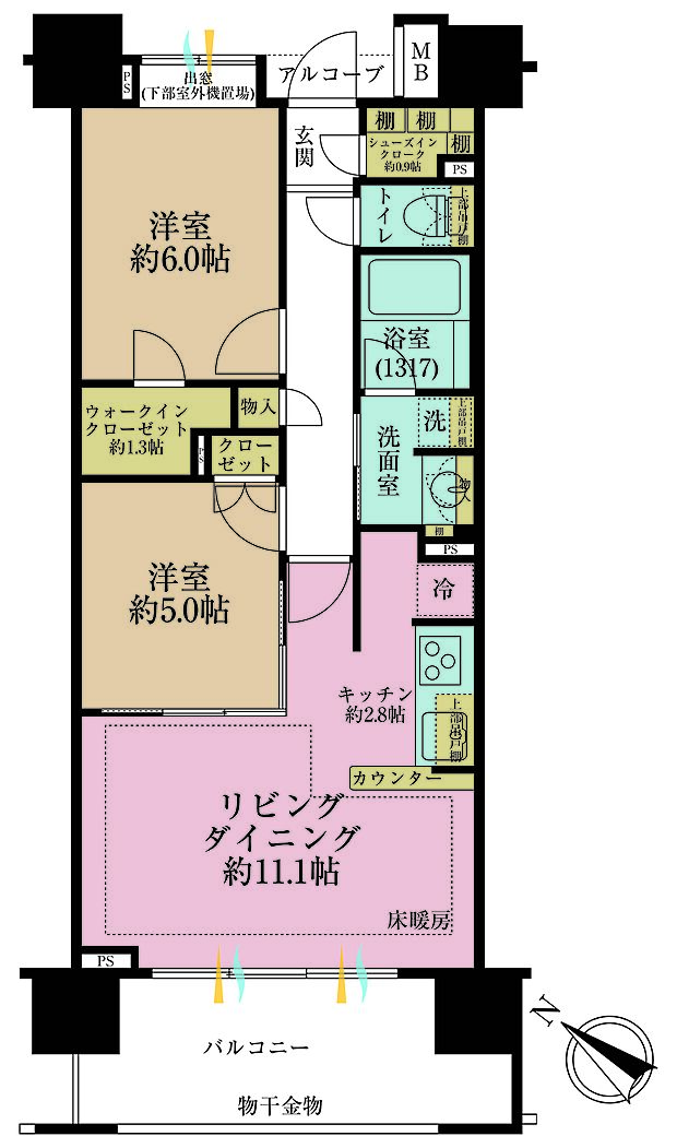 クレストシティレジデンス勝どき(2LDK) 15階の間取り図