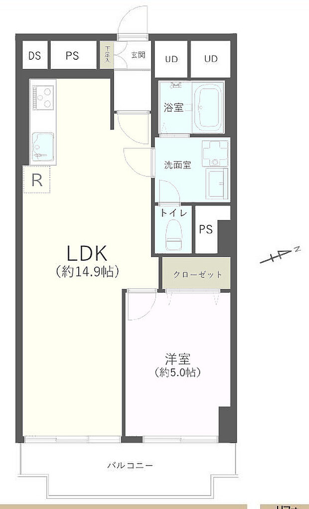 ニューハイツ大森(1LDK) 2階の間取り図