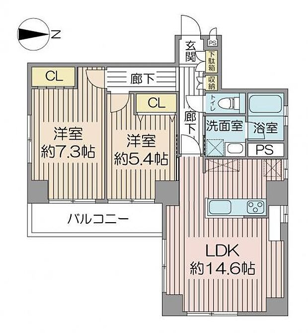 新神戸サンクレバー(2LDK) 2階の内観