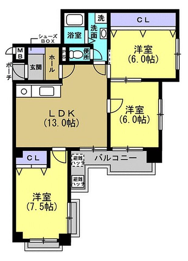 エイコースカイハイツ(3LDK) 4階の間取り図