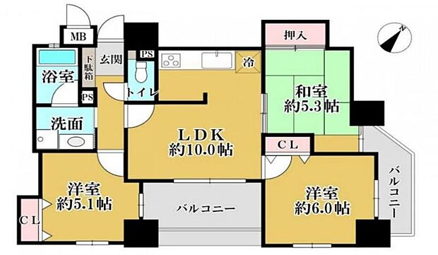 ワコーレルシード上沢(3LDK) 7階の間取り図