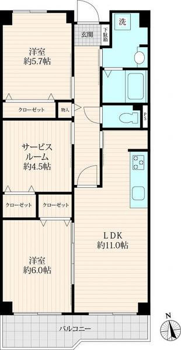 ユニハイム魚崎3号棟(3LDK) 7階の間取り図