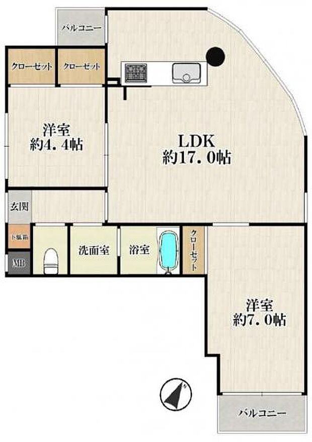 コスモ住吉川(2LDK) 4階の間取り図