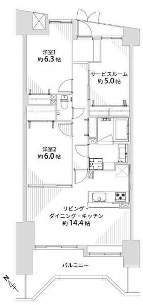 須磨一ノ谷グリーンハイツB棟(3LDK) 6階の間取り図