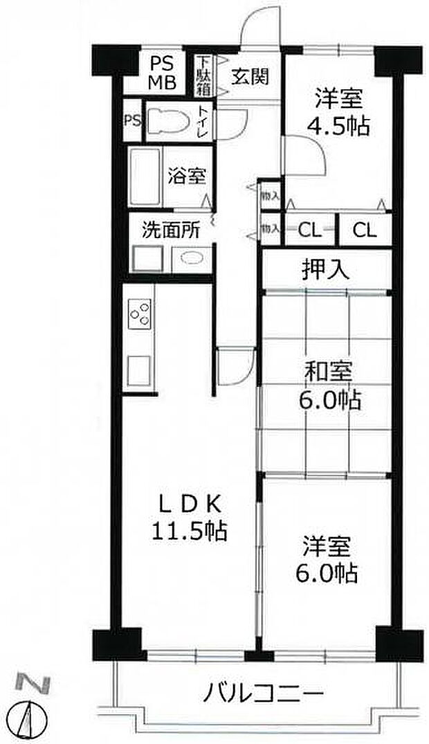 ルネ須磨(3LDK) 9階の間取り図