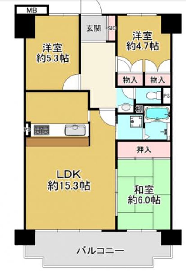 ライオンズマンション西鈴蘭台第2(3LDK) 4階の内観