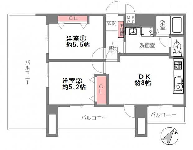ドムール板宿(2DK) 7階の内観