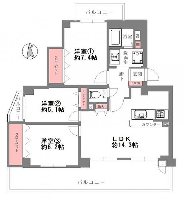 ディオレ新神戸　D棟(3LDK) 1階の間取り図