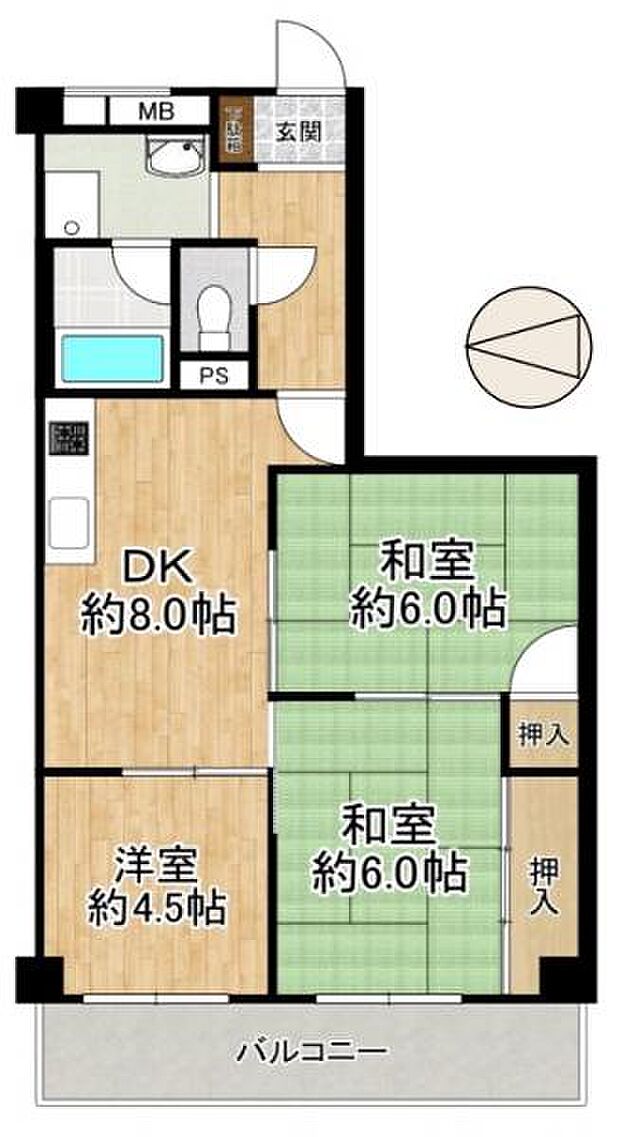 サニーハウス魚崎(3DK) 1階の間取り図