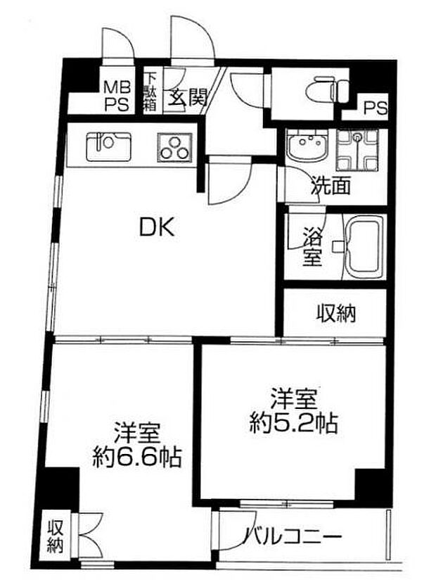 コスモ住吉川(2DK) 2階の間取り図