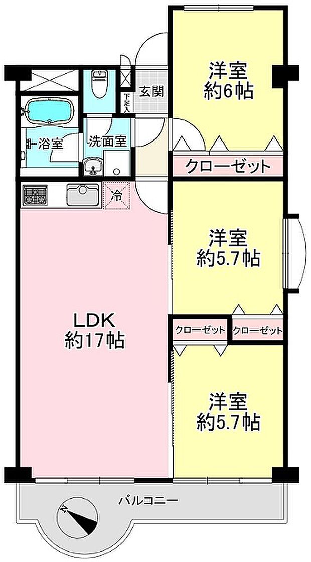 浦和白幡東高層住宅1号棟(3LDK) 9階の間取り図