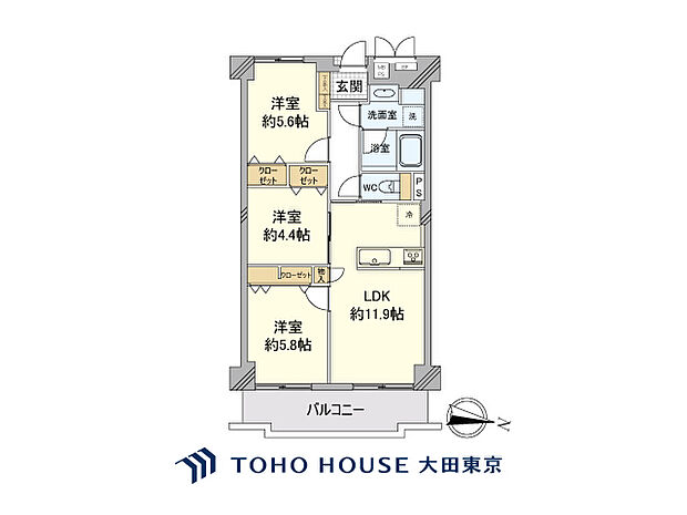 多摩川ハウス(3LDK) 2階の間取り図