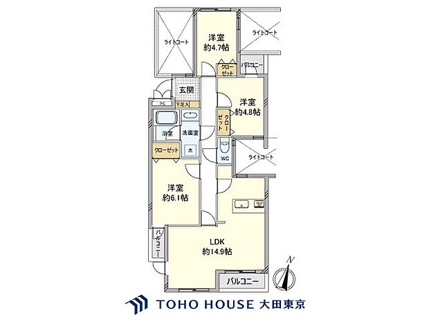 藤和千歳船橋ホームズ(3LDK) 4階の間取り図