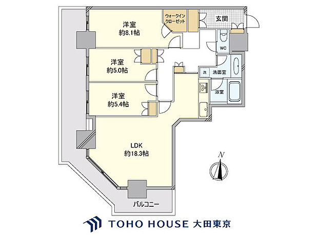 リエトコート武蔵小杉イーストタワー(3LDK) 24階の間取り図