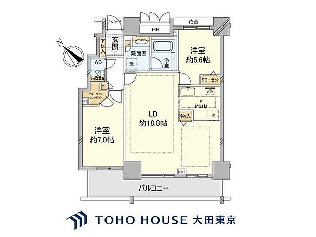 アップルタワー東京キャナルコート(2LDK) 2階の間取り図