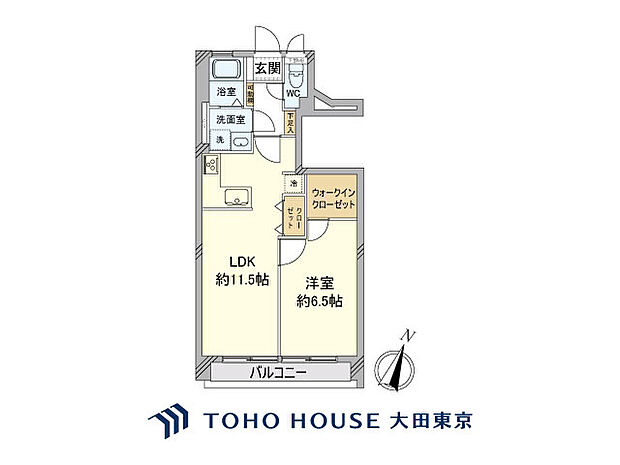 1LDK、専有面積46.46m2、バルコニー面積4.65m2