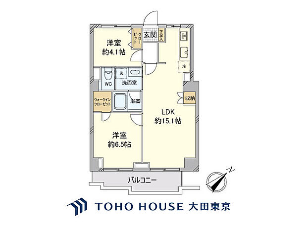 2LDK、専有面積55.6m2、バルコニー面積6.85m2