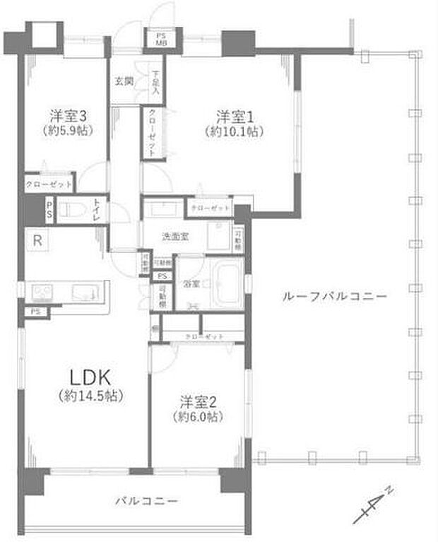 ゼファー武蔵浦和(3LDK) 11階/1102の間取り図