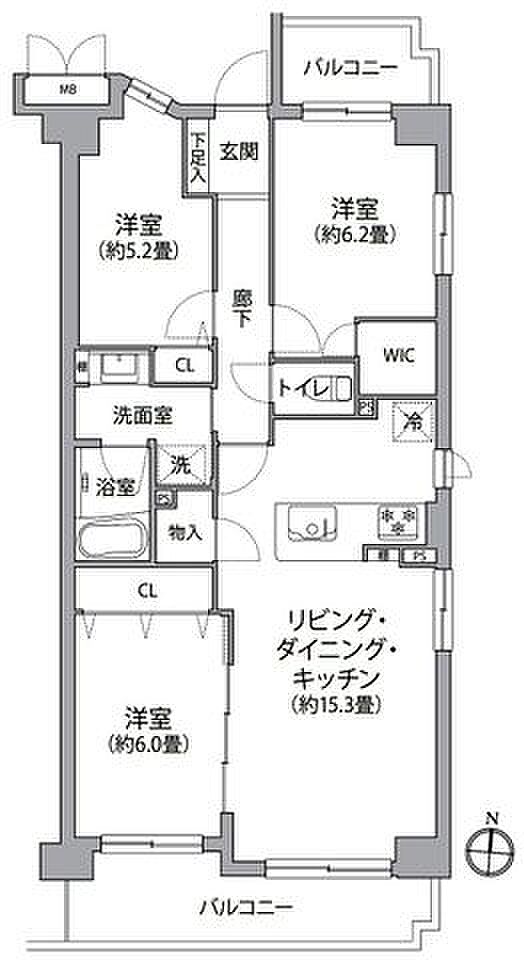 アステルコート浦和元町(3LDK) 5階/507の間取り図