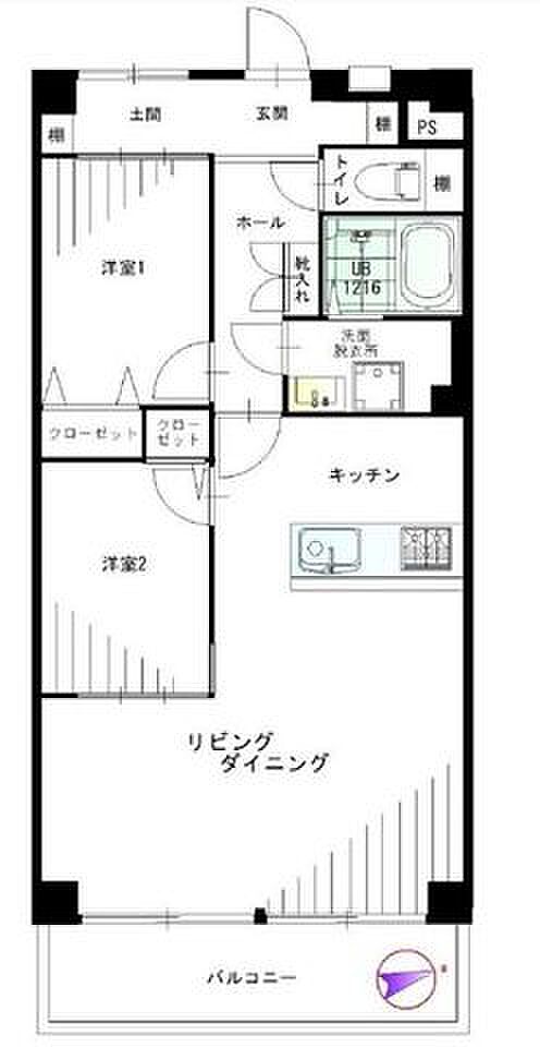 戸田第一スカイハイツ(2LDK) 6階/605の間取り図