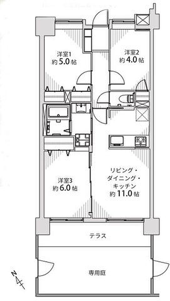 グリーンミユキ南浦和(3LDK) 1階/106の間取り図