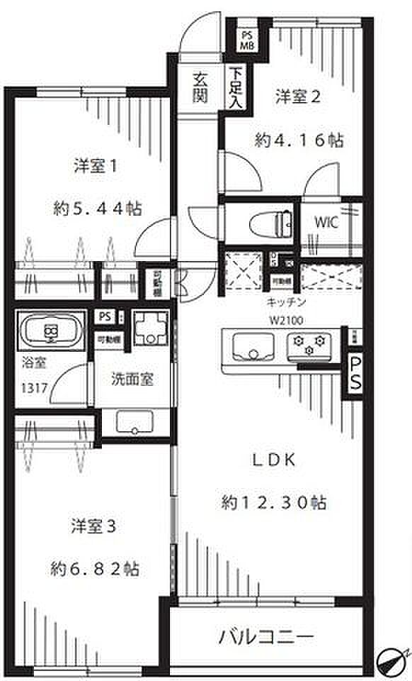 コスモ朝霞(3LDK) 3階/309の間取り図