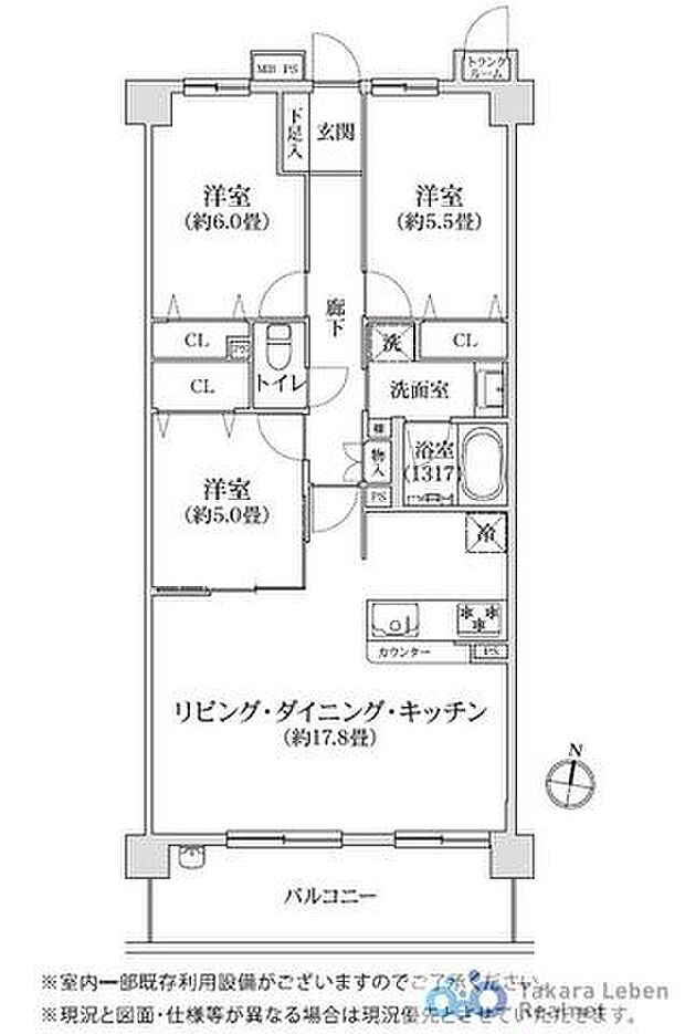 ライオンズガーデン戸田公園(3LDK) 5階/508の間取り図