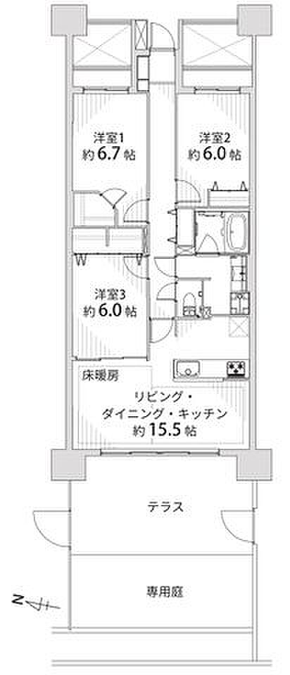 ライオンズマンション大宮高鼻町(3LDK) 1階/105の間取り図