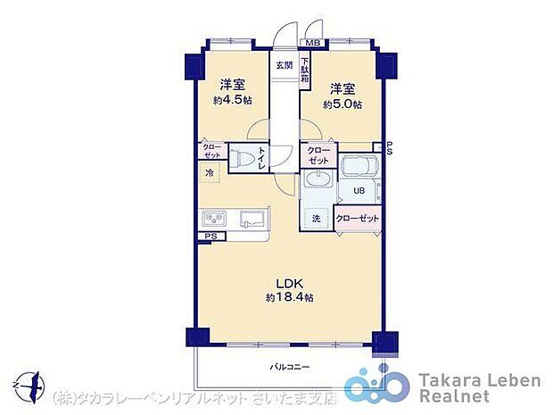 ライオンズマンション西新井高道公園(2LDK) 4階/402の間取り図